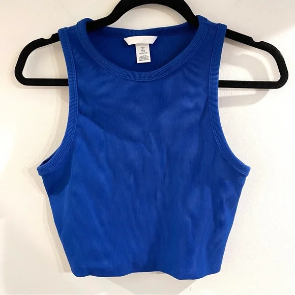 H&M Blue Ribbed Crop Tank Top - Picture 2 of 4